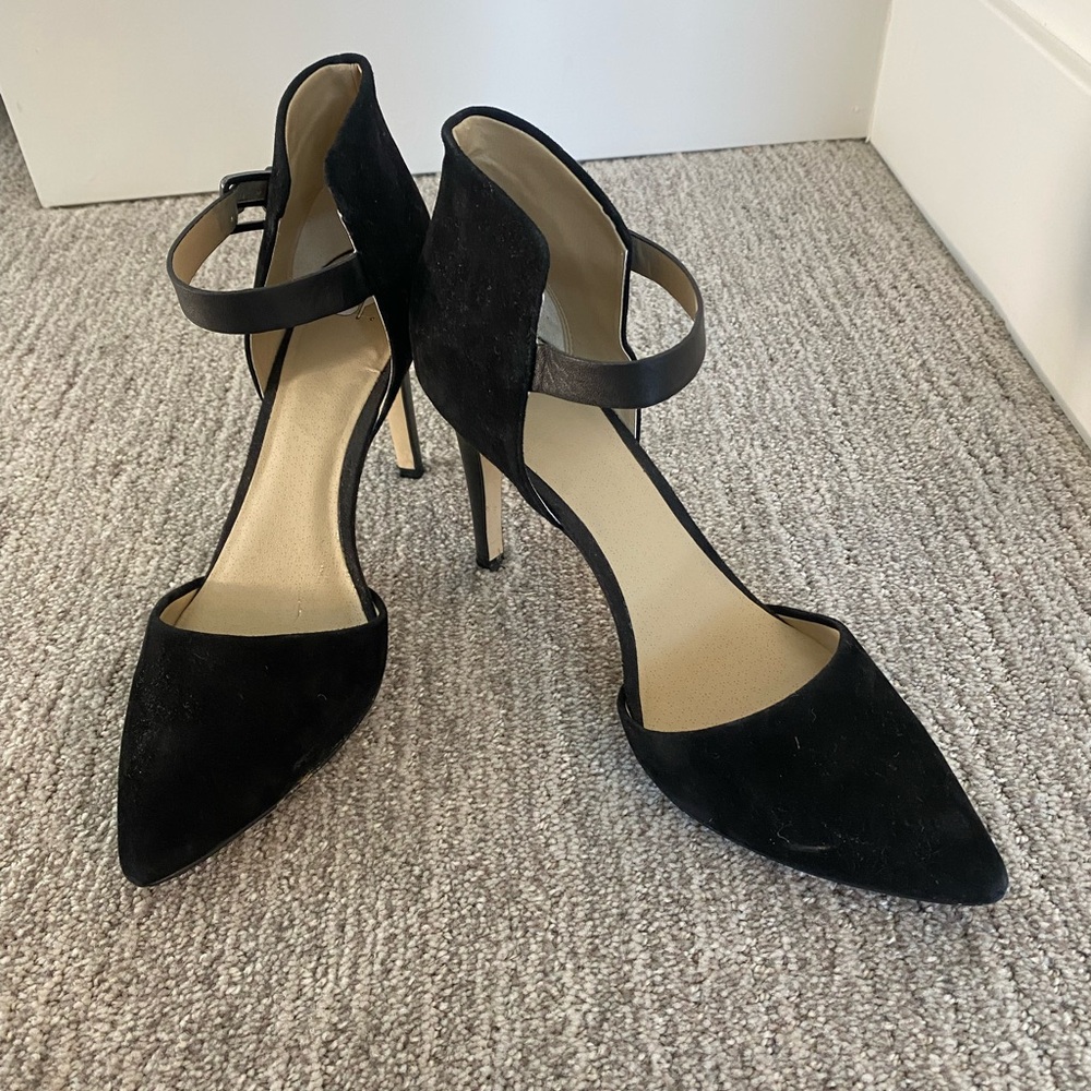 Black BP pointed toe suede heels